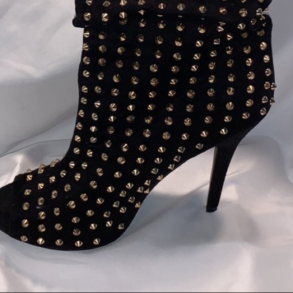 JustFab Black and Gold Studded Ankle Boots - Picture 10 of 16